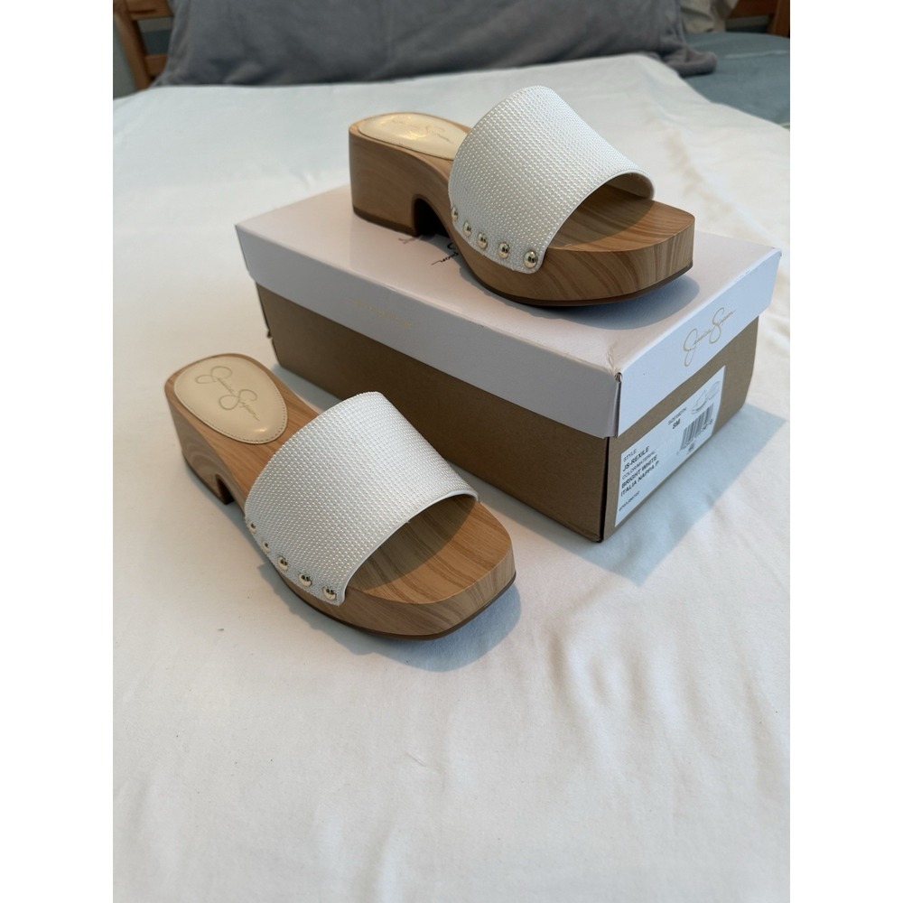 Women JessicaSimpson Shoe8m White Slipon With Chunky Hill Wedge Sole For Comfort - Picture 1 of 7